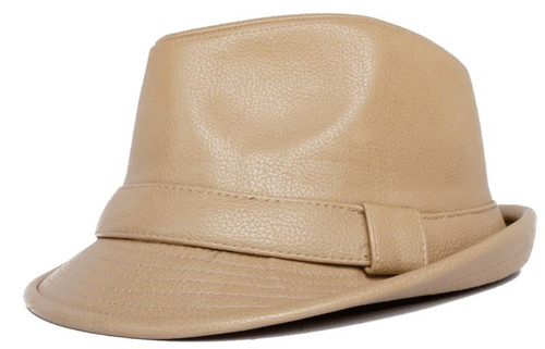  Mens Beige PU Leather Stingy Brim Hat Bruno FD-285 