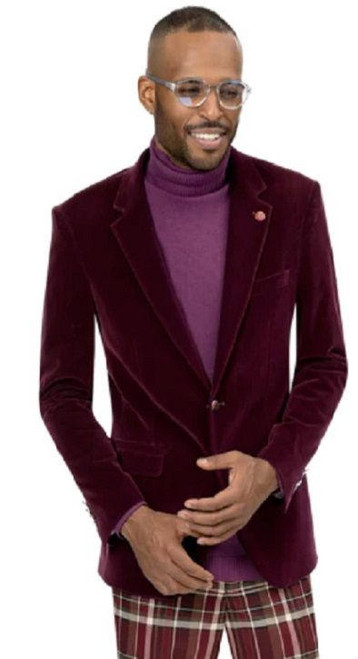  Men's Velvet Jacket Burgundy Tailored Fit Blazer EJ Samuel J134 