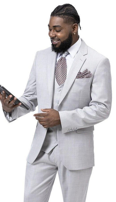  Men's Grey 3 Piece Modern Fit Suit EJ Samuels M18022 