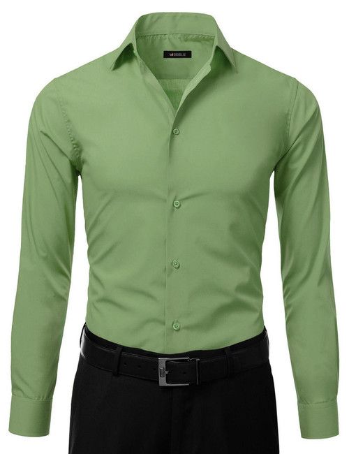  Mens Slim Fit Dress Shirt Lime Green Button Down Ellissa DS3003 