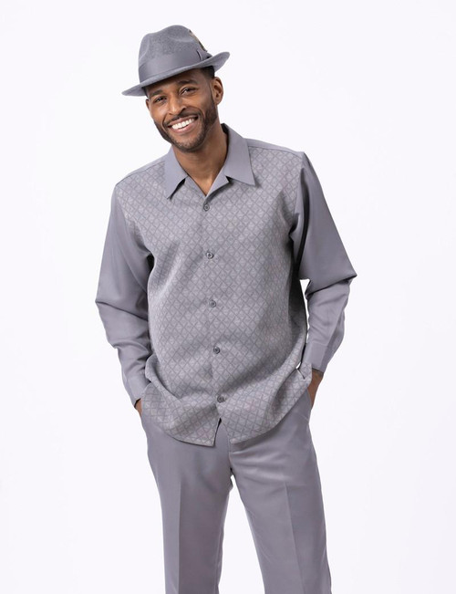  Montique Mens Long Sleeve Diamond Pattern Walking Suit Grey 2582 
