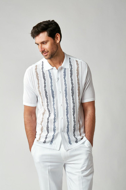  Silversilk Mens White Knit 1960s Style Casual Shirt 1205 | 3XL Only 