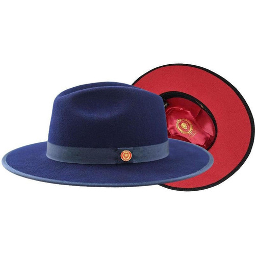  Bruno Capelo Red Bottom Hat Navy Wide Brim MO-205 Size M 