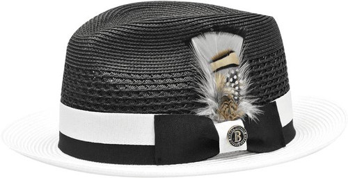  Mens Summer Hat Black White Straw Fedora Bruno RO650 