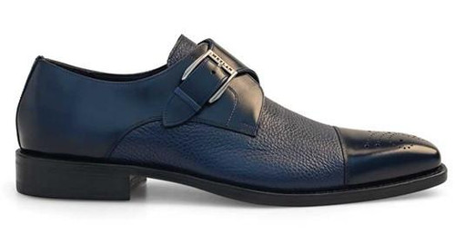  Mezlan Designer Blue Fashion Cap Toe Calfskin Monkstrap Shoes Phoenix 