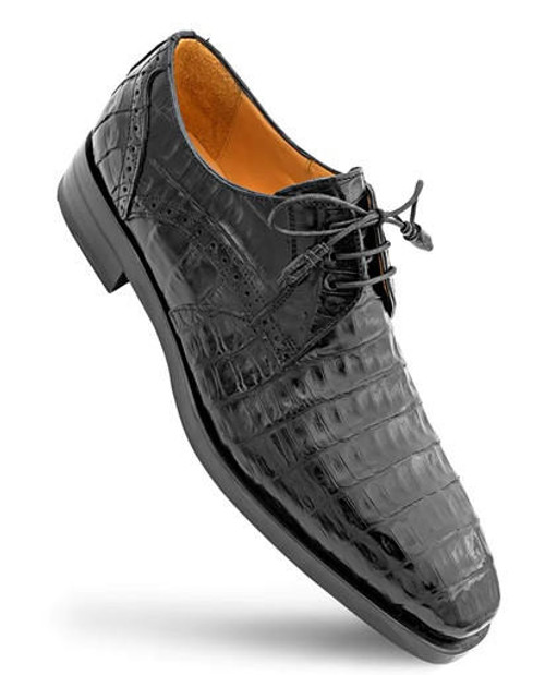  Mezlan Mens Shoes Black Crocodile Plain Toe Derby Golfo 