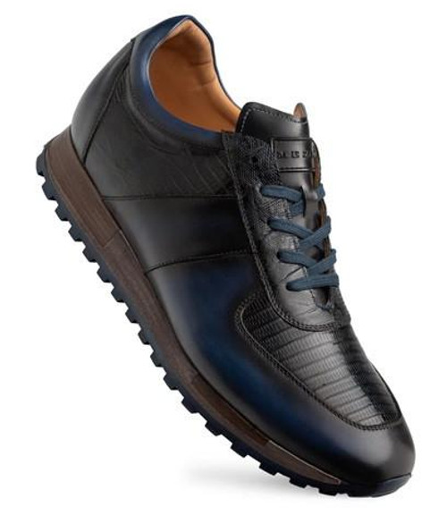  Mezlan Men's Calfskin/ Lizard Light Blue  Designer Fashion Sneaker #50188-L 