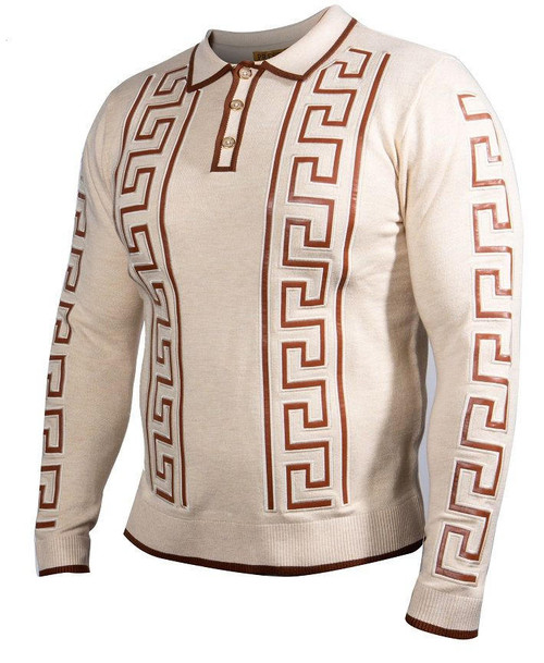  Prestige Sweater Mens Tan Greek Stripe Fashion Designer SW461 