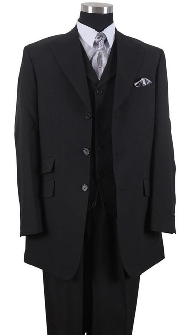  Milano Mens Black Long Jacket 3 pc. Fashion Suit 905V 