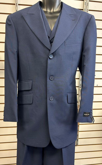  Milano Mens Navy Blue 3 pc. Fashion Suit Size 40R SL905V Final Sale 