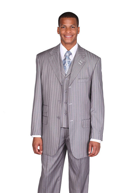  Milano Moda Gray Tone on Tone Stripe  Vested Urban Men Suits 5267V 