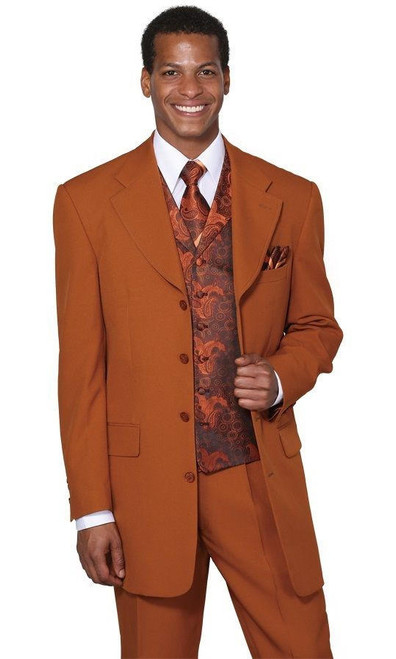  Mens Dress Suits by Milano Moda Rust Fancy Vest 3 Piece 6903V 