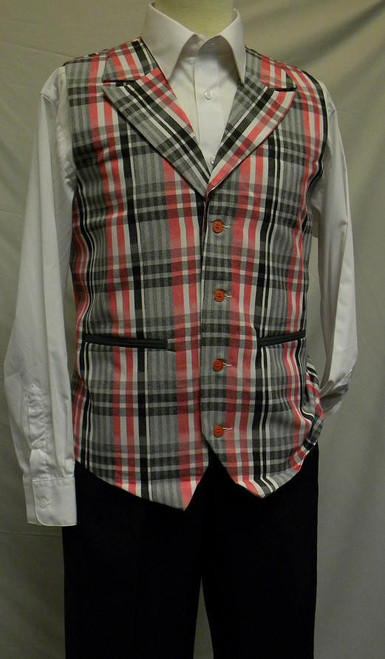  Montique Mens Red Charcoal Plaid Dressy Vest and Pants Set V-85 Final Sale 