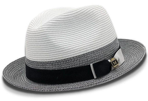  Montique Hat Black White Two-Tone Straw Summer Fedora H69 