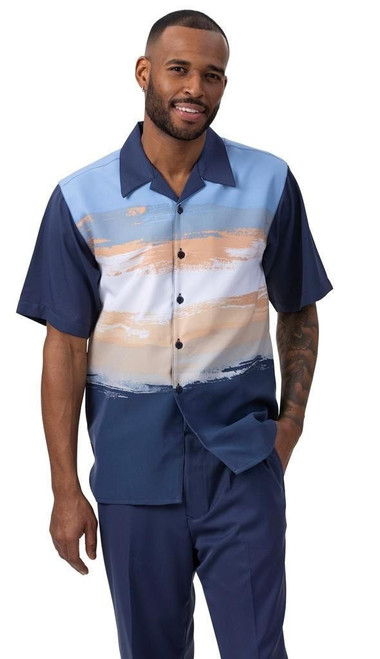  Montique Men's Short Sleeve Walking Suit Navy Beige Summer Outfit 2018, 2035 | M, XL 