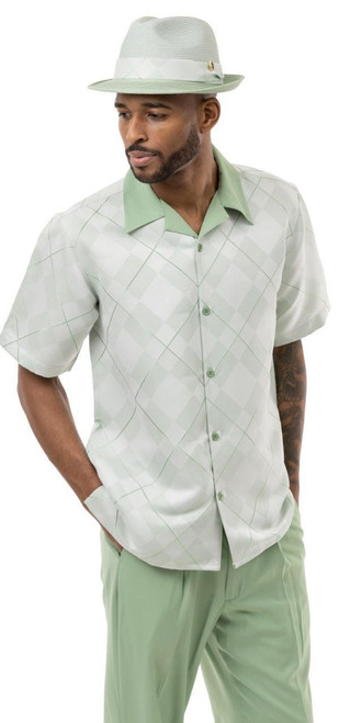  Montique Men's Green Pattern Short Set Outfit 72056 Size M 