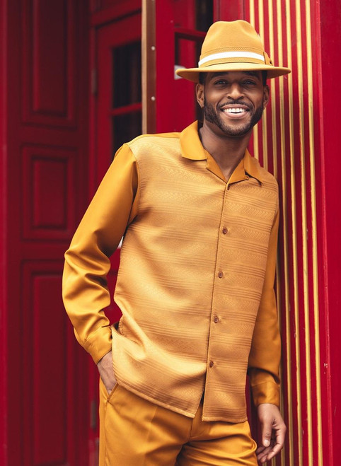  Montique 2 Piece Men's Fall Walking Suit Gold Tone on Tone 2576 