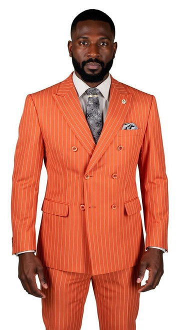  Men's Canyon Rust Pinstripe Double Breasted Suit F-DSS 