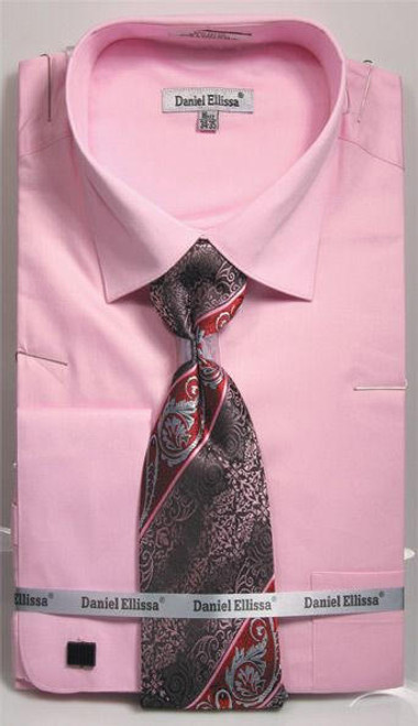  Spread Collar Shirt With Tie French Cuffs Pink DS3798P2 