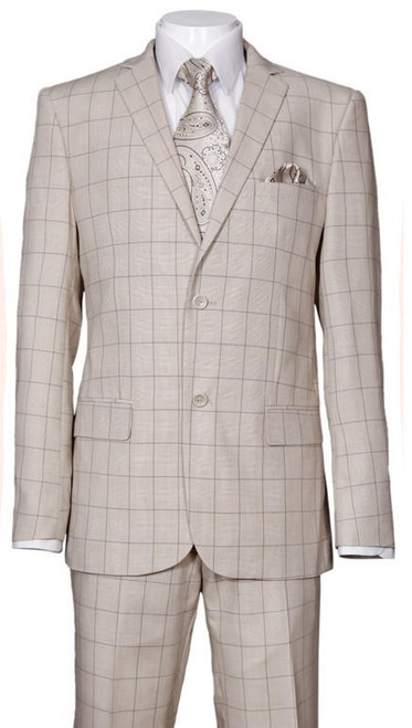 1960s Plaid Suit Men's Tan Checker Square Windowpane Modern Fit Milano 570203 