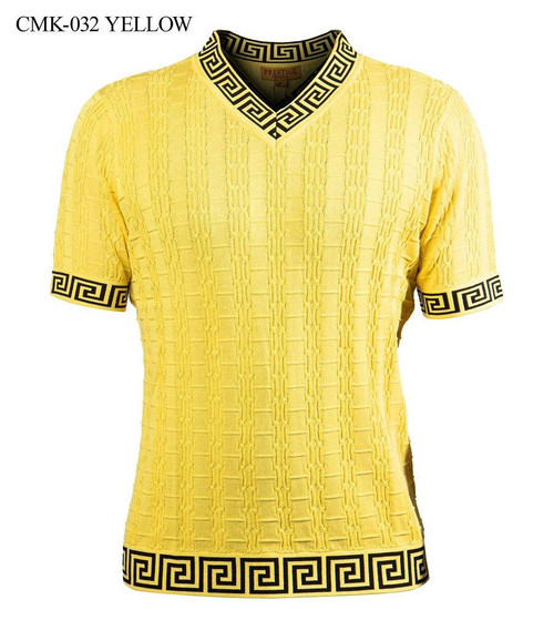  Prestige Gold Knit V-Neck Shirt Designer Fashion Short Sleeve CMK032 