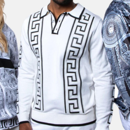  Prestige Sweater Mens White Greek Stripe Fashion Designer SW461 