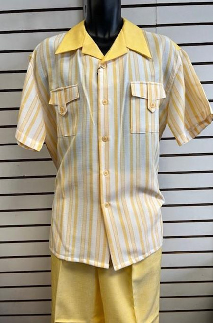  Fortini Mens Short Sleeve Yellow Striped Walking Suit M2956 Size M/32 Final Sale 