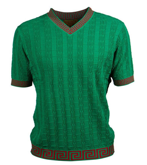  Prestige Mens Green Knit Fashion Shirt Designer CMK032 