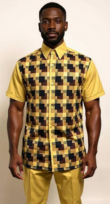  Pronti Mens Dress Outfits Mustard Plaid Casual Partywear 6501 