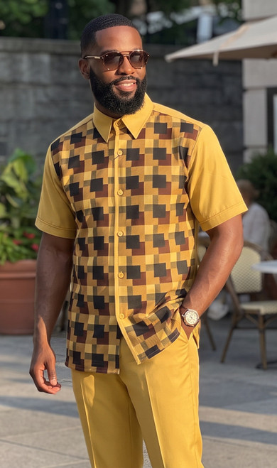 Pronti Mens Dress Outfits Mustard Plaid Casual Partywear 6501