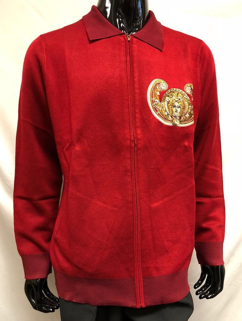  Prestige Mens Red Embroidered Fashion Sweater KTN-755 Size XL, 2XL 