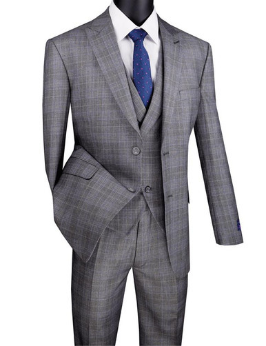 Men's Grey Plaid 3 Piece Suit MV2W-1 Size 40L Final Sale