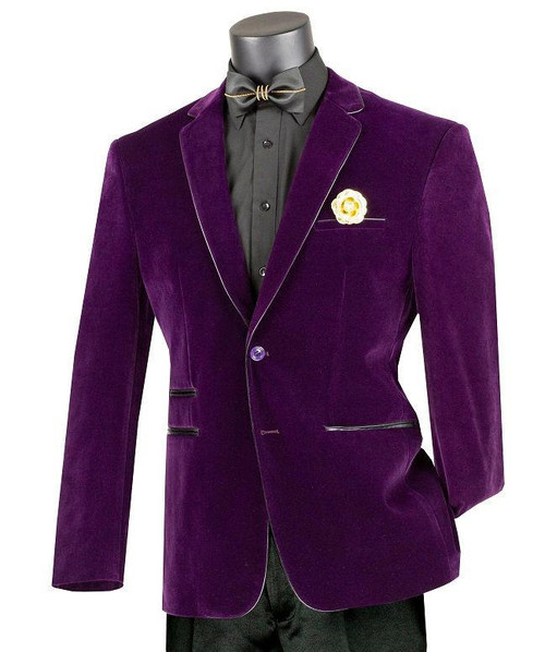  Purple Slim Fit Velvet Blazer Mens Prom Party Casual Jacket Vinci BS-02 