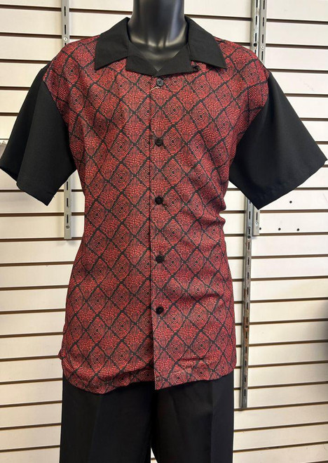  Robert Lewis Casual Walking Suit Mens Black Red Pattern Set WS756 Size M Final Sale 