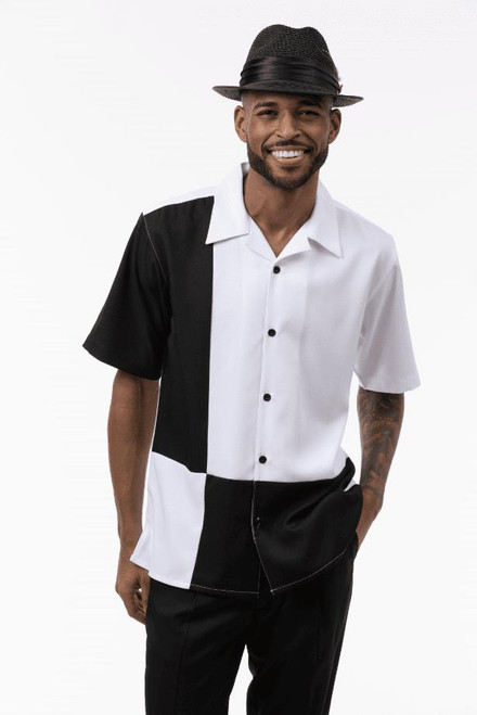  Montique Mens Short Sets Outfit Black White Block 72007 | M/33, L/34 Only 