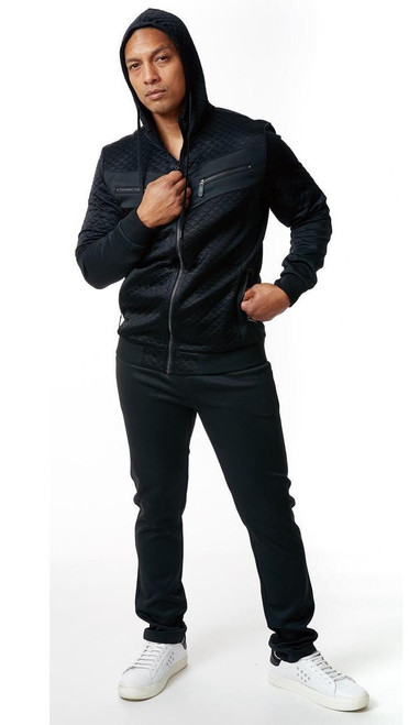  Stacy Adams Track Suit for Men Black Quilt Sweat Suit Outfit 5906 