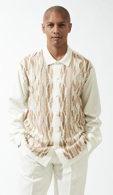  Silversilk Mens 2 Piece Walking Suit Cream Knit Front Outfit 83015 