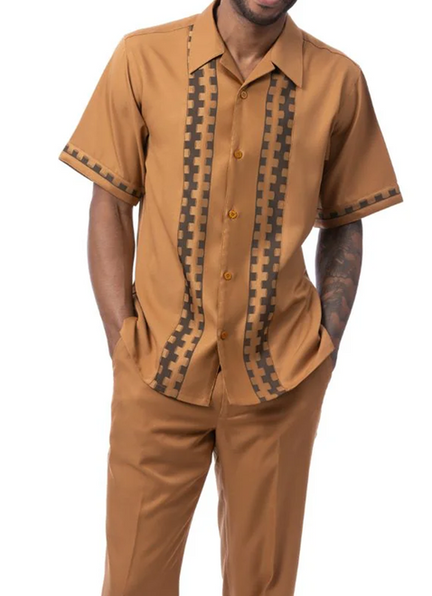 Montique Men's Short Sleeve Outfit Walking Suit Cappuccino 2604