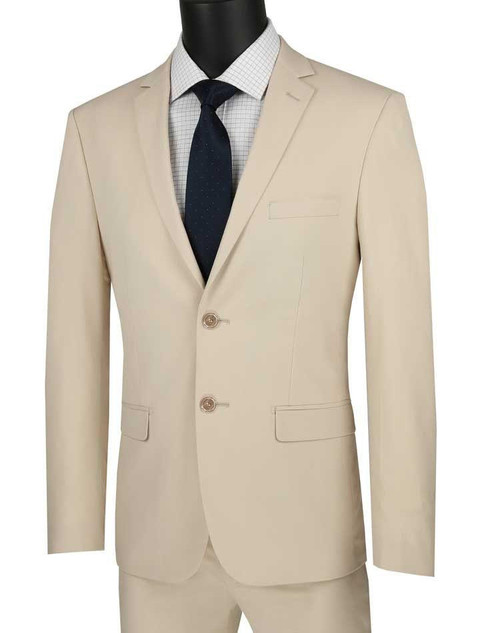  Extra Slim Fit Beige Suit Stretch Fitted Men's Suits 2 Button USDX-1 