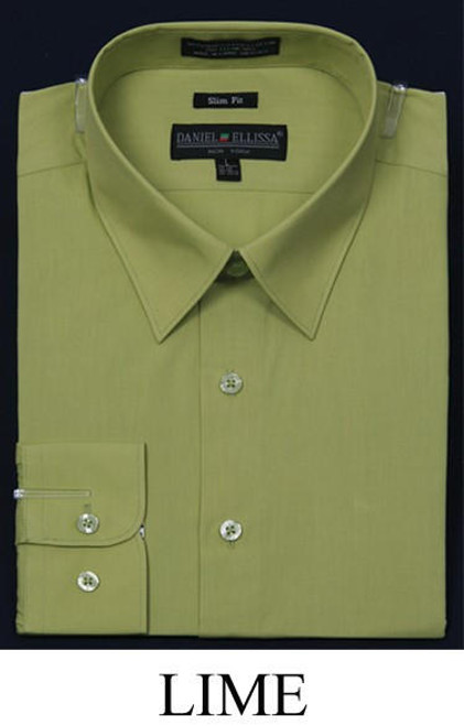  Lime Green Slim Fit Dress Shirt Mens Long Sleeve DE DS3003 