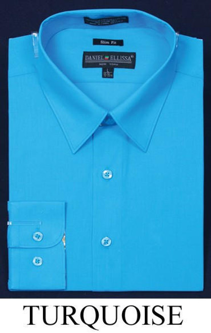  Slim Fit Dress Shirt Mens Long Sleeve Turquoise DE DS3003 