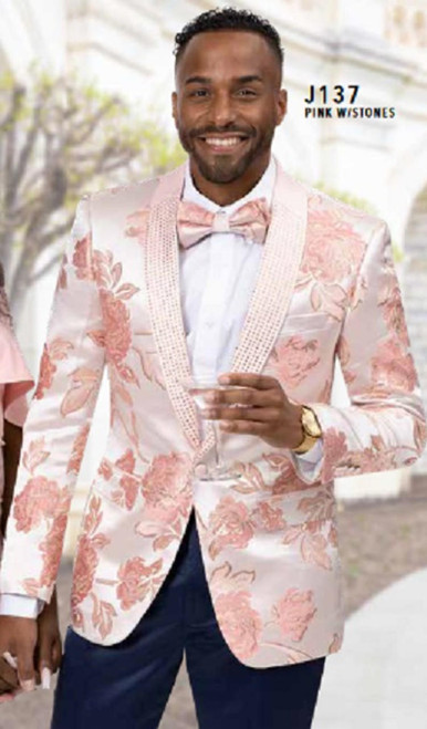  Men's Pink Flower Tuxedo Jacket EJ Samuel J137 Size 42R Final Sale 
