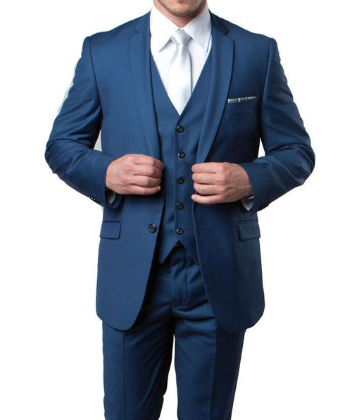  Slim-Fit 3 Piece Suit for Men Blue with Vest M154S-10 