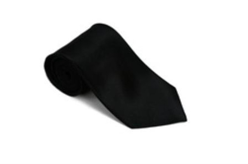  Solid Black Color Satin Tie and Hanky Set 