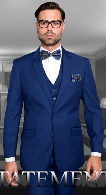  Statement Wool Modern Fit Sapphire Blue 3 Piece Suit STZV-102 