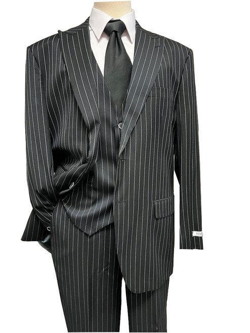 Vinci Black White Gangster Stripe Fashion Suit 1930s Style V2RS-9