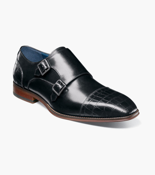  Stacy Adams Brand Shoes Men's Black Cap Monk Strap OS25627-01 
