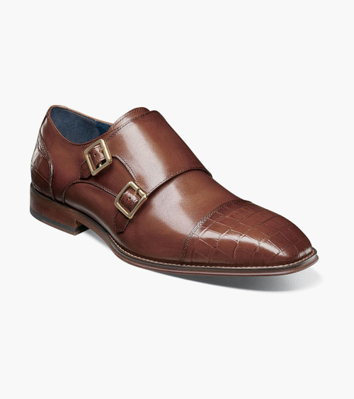  Stacy Adams Brand Shoes Men's Cognac Cap Monk Strap OS25627-221 