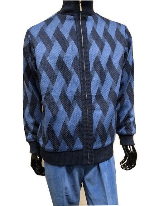  Silversilk Mens Blue Pattern Sweater Jacket and Pants Set 7362 