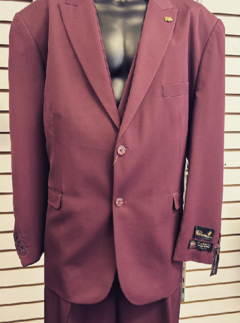 Falcone Burgundy 3 Pc Suit 2 Button 3420 Size 42L Final Sale